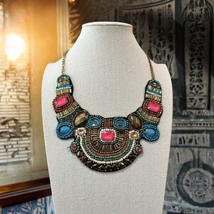 Egyptian/Bohemian Style Necklace with Multi-Colored Plastic Beads